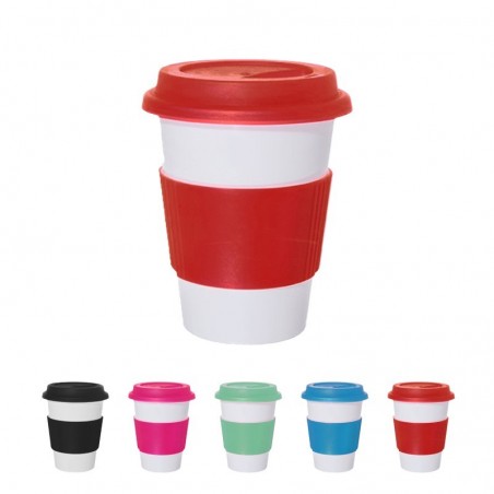 Vaso Térmico con tapa y agarre de silicona Roja Vaso Térmico con tapa y agarre de silicona Roja
