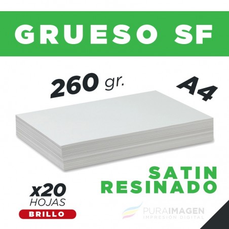 Resma de 20 Hojas Resinadas Santinadas A4 Brillo / 260gr. / Simple Faz / Papel Fotográfico Grueso