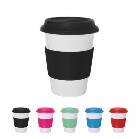 Vaso plástico cónico de café térmico con tapa y agarre de silicona / para Sublimar