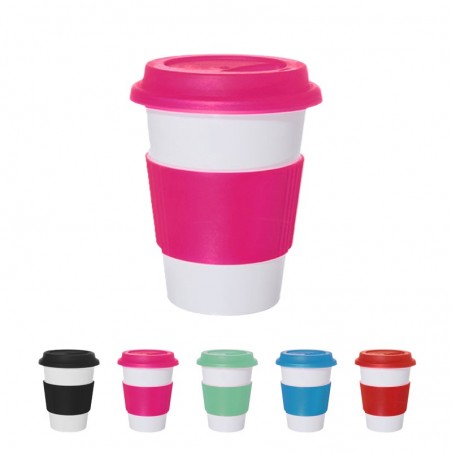 Vaso plástico cónico de café térmico con tapa y agarre de silicona / para Sublimar