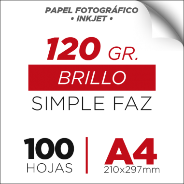 Resma de 100 Hojas A4 Brillo / 120gr. / Simple...
