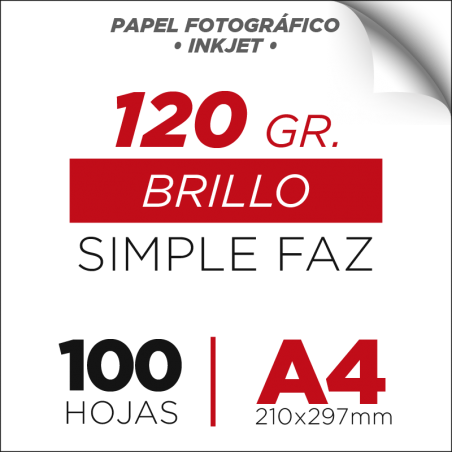 Resma de 100 Hojas A4 Brillo / 120gr. / Simple Faz / Papel Fotográfico Fino