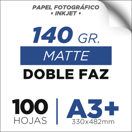Resma de 100 Hojas A3+ Mate / 140gr. / Doble Faz / Papel Fotográfico Medio