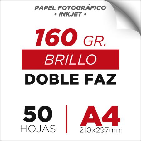 Resma de 50 Hojas A4 Brillo / 160gr. / Doble Faz / Papel Fotográfico Medio