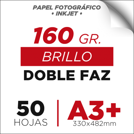 Resma de 50 Hojas A3+ Brillo / 160gr. / Doble Faz / Papel Fotográfico Medio
