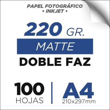 Resma de 100 Hojas A4 Mate / 220gr. / Doble Faz...