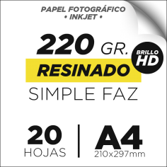 Resma de 20 Hojas Resinadas Santinadas A4 Brillo / 260gr....