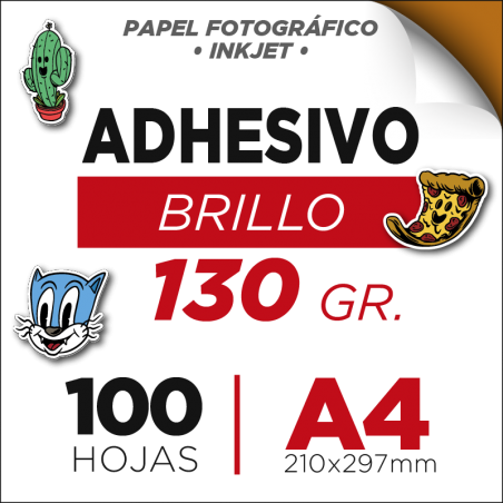 Resma de 100 Hojas Autoadhesivas A4 Brillo / 130gr. / Papel Fotográfico